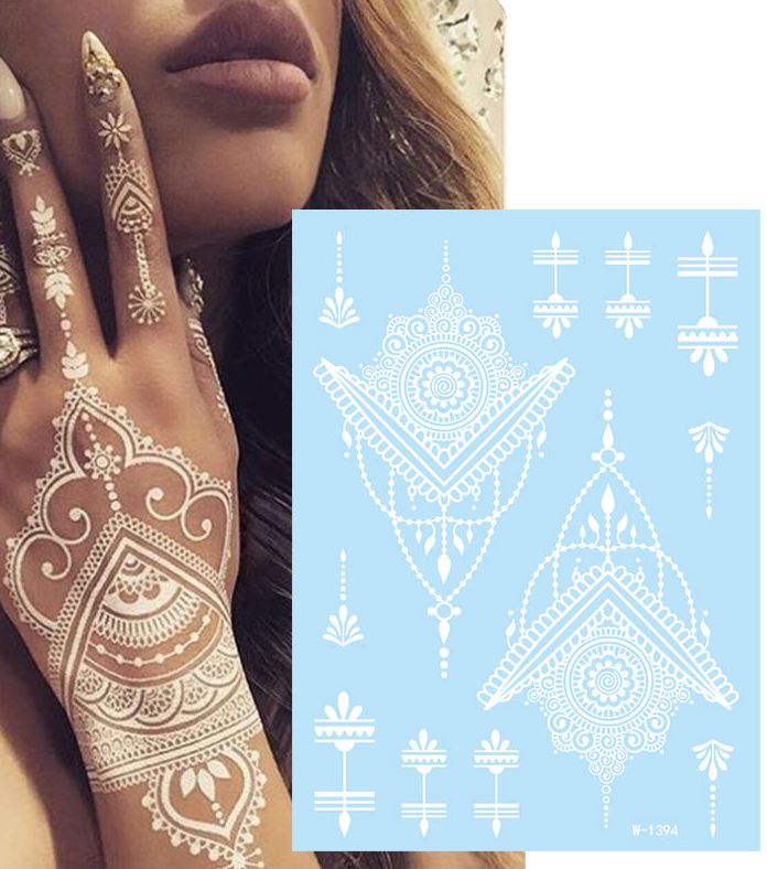 White Lace Henna Mehndi Tattoo Sticker Design 5