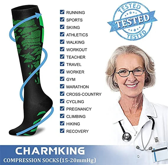 Graduated Compression Socks 20-30mmHg for Men & Women – Medicated Support for Blood Circulation, Sports & Travel – Unisex ...