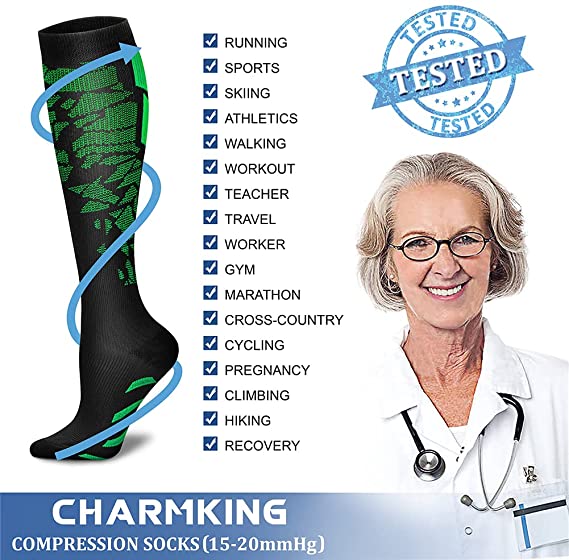 Graduated Compression Socks 20-30mmHg for Men & Women – Medicated Support for Blood Circulation, Sports & Travel – Unisex ...