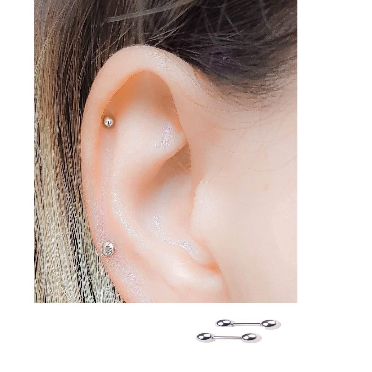 Small High Quality Steel 3mm Pair Ear Plug Piercing Barbell Cartilage Ear Jewelry – Image 3 of 5