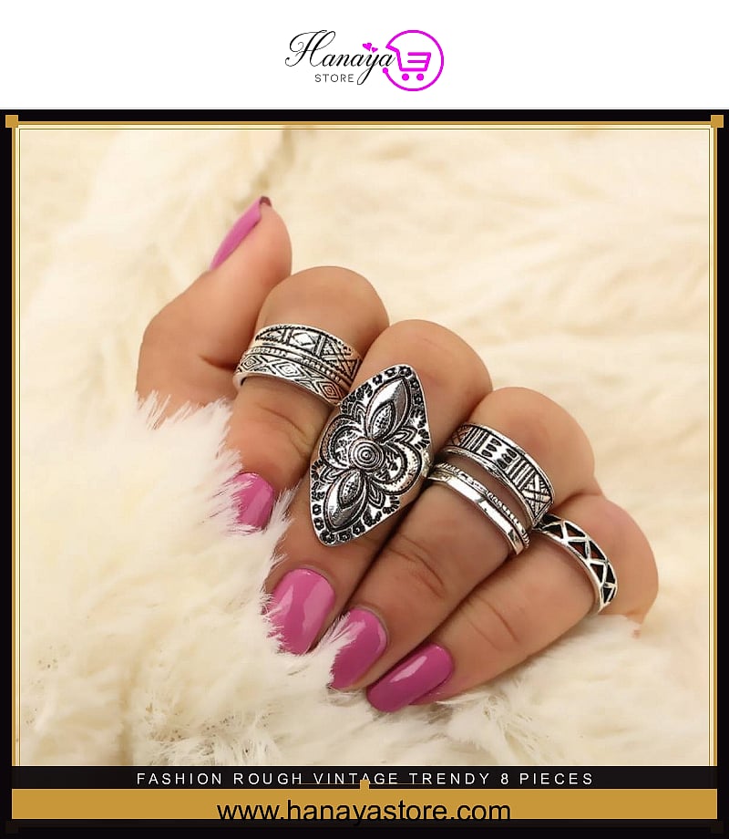 Fashion Rough Vintage Trendy 8 Pieces Jewelry Classy Ring Set For Women – Accessories Online in Pakistan | Hanaya