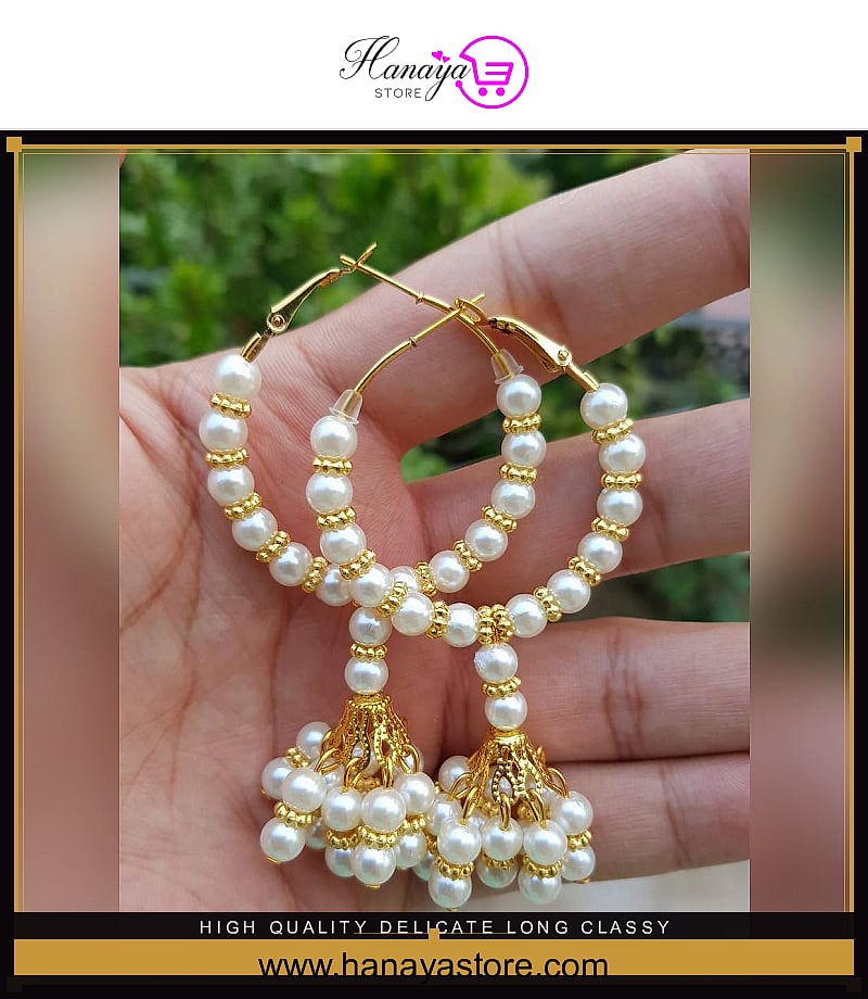 High Quality Delicate long Classy Tassel Pearls Jhumka Trendy Earrings – Earrings Online in Pakistan | Hanaya