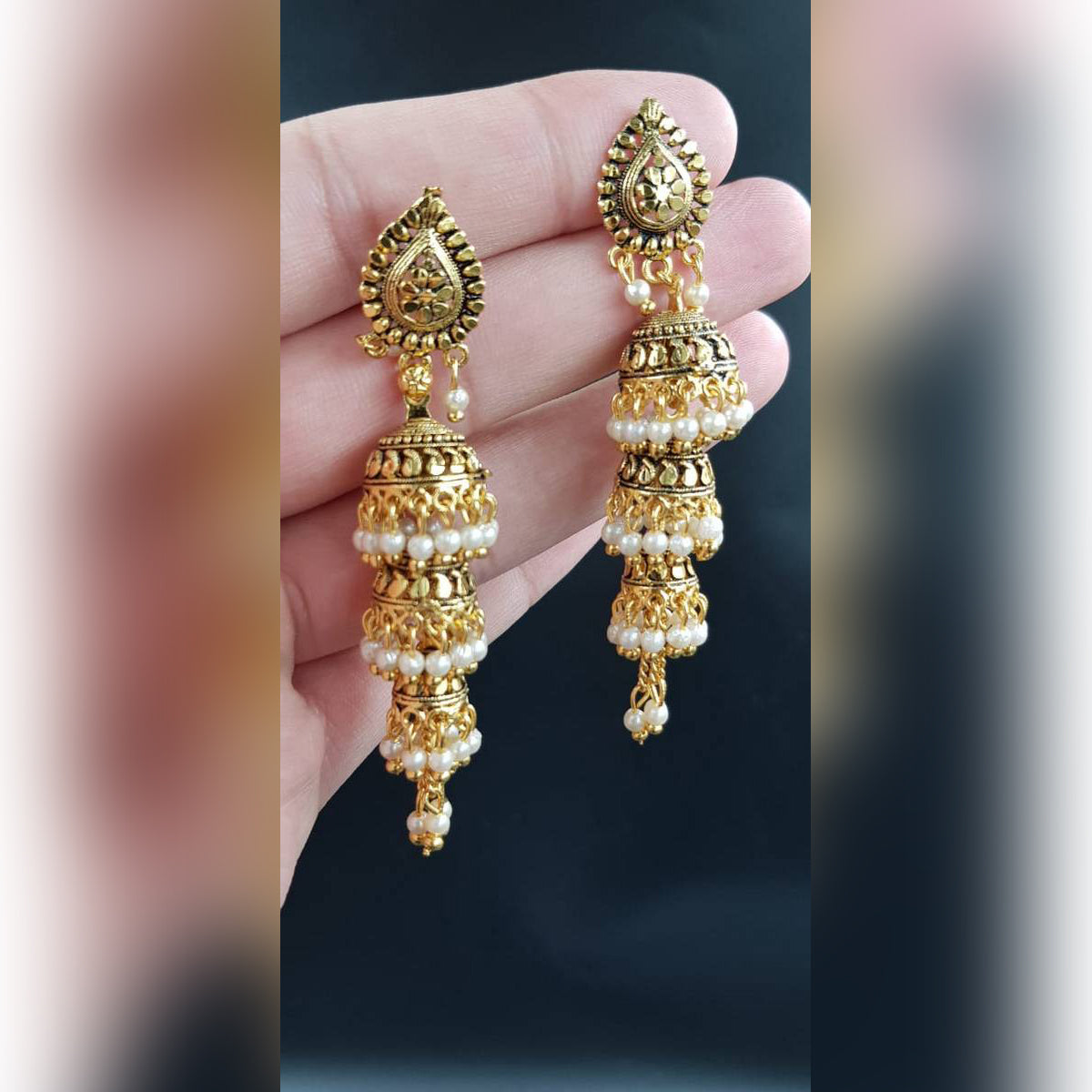 Trendy 3 Layered Traditional Classy Elegant Royal Earring – Earrings Online in Pakistan | Hanaya