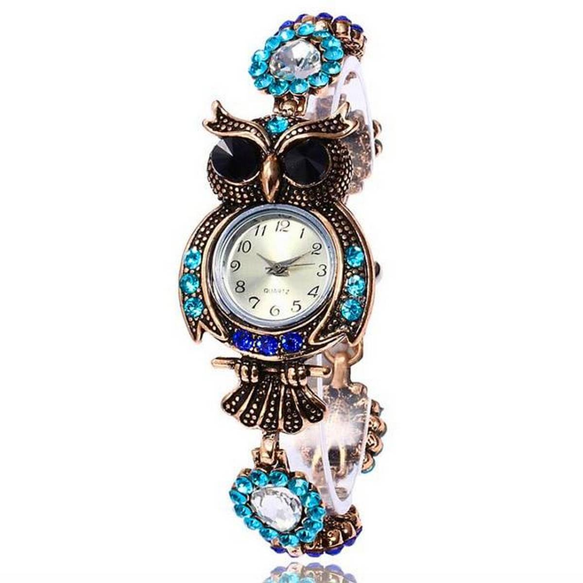 Trendy Blue Crystals Special Pattern Creative Vintage Owl Fashion Womens Quartz – anklet Online in Pakistan | Hanaya