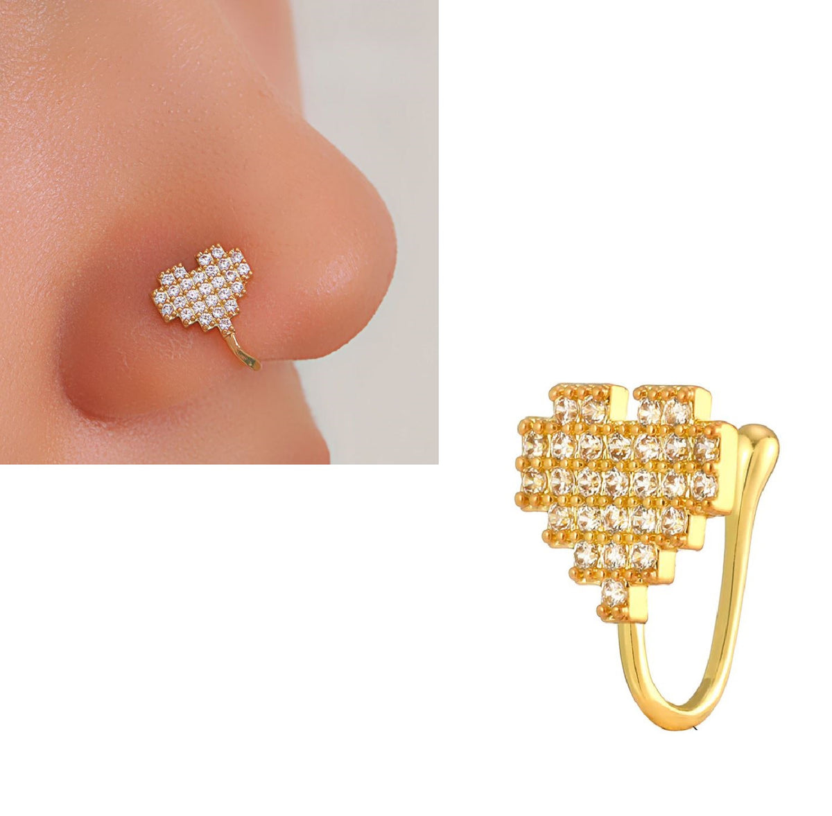 Non Piercing Heart Nose Pin Adjustable Clip On Nostril Jewelry with CZ Stones – Nose Jewelry Online in Pakistan | Hanaya