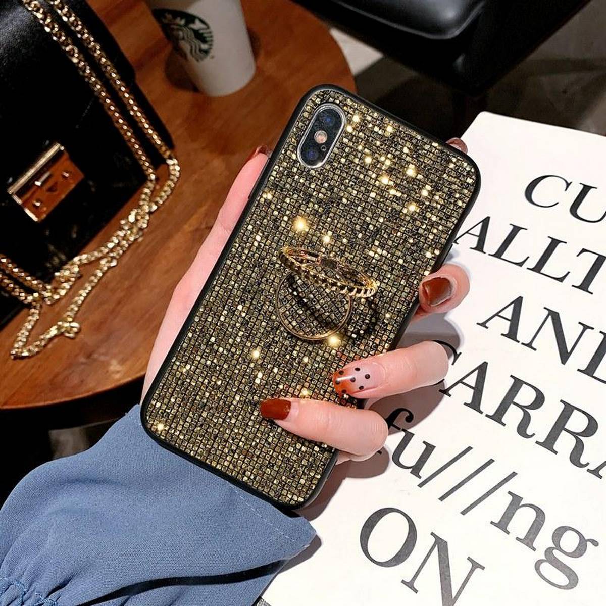 Trendy 3D Glittery Finger Ring Case For Iphone X/XS – Accessories Online in Pakistan | Hanaya