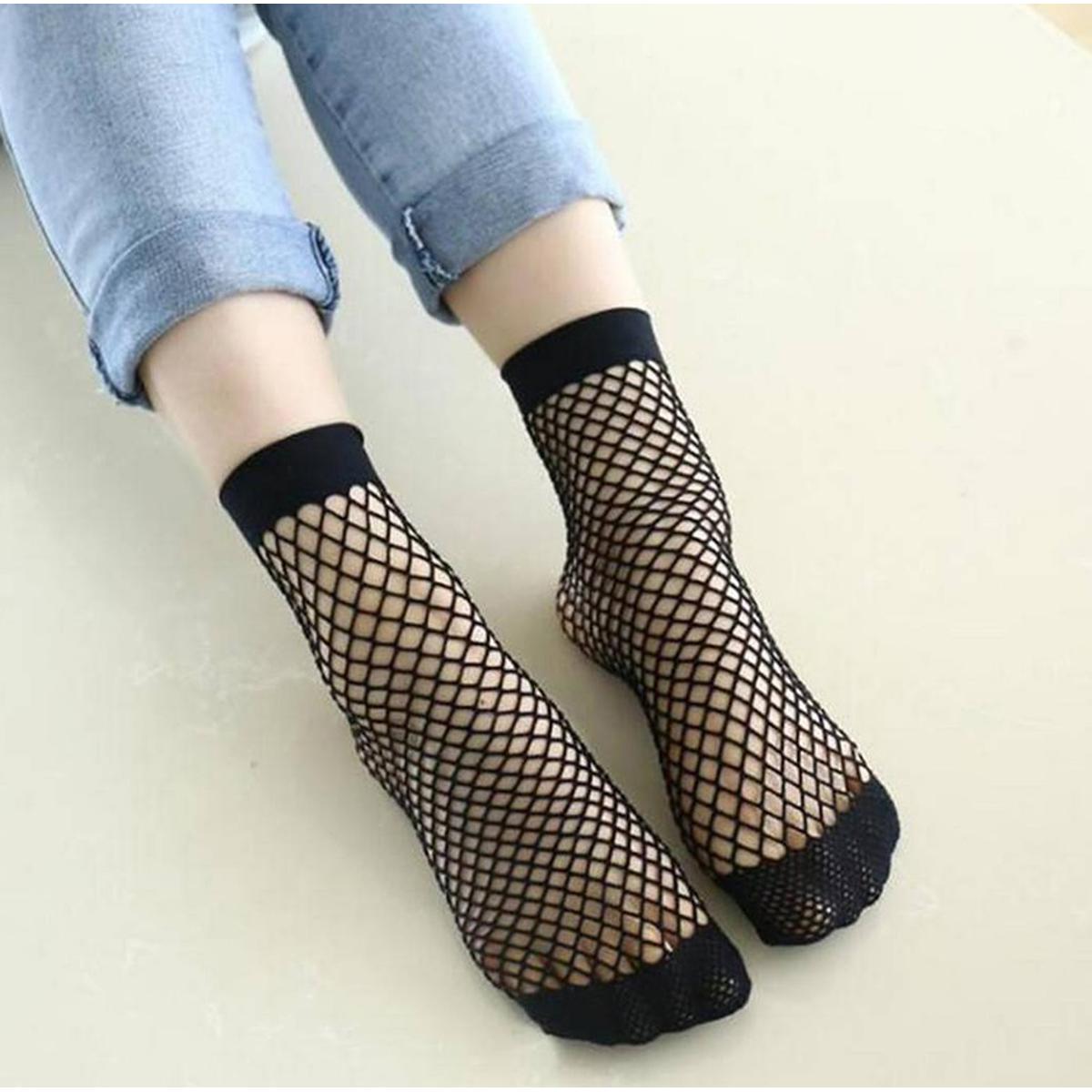 Black Lace Summer Holes Design Non Slip lace Ruffle Fishnet Short Ankle Sock for Women