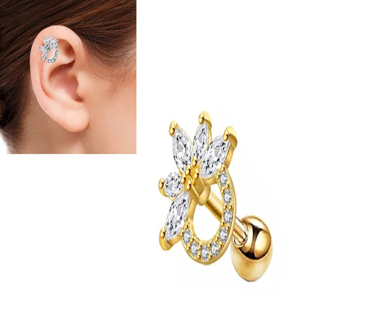 TRAGUS ORBITAL Piercing 1 Piece ROOK Cartilage Helix DAITH Stud Ear Piercing LOBE HELIX Plug Steel Earring SNUG Comfortabl...