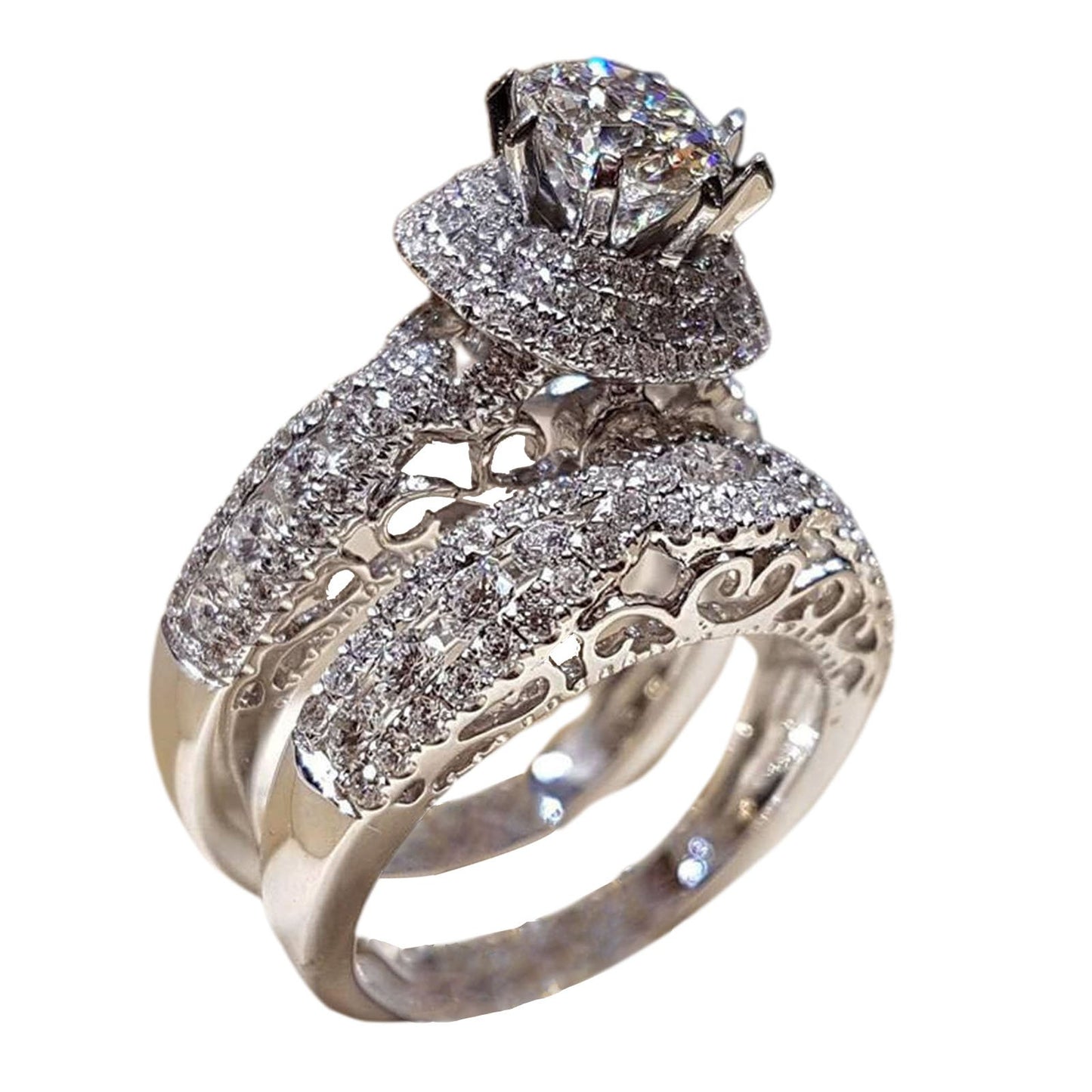 Trendy Classy Two Pieces Shinny Cubic Zircon Ring – Image 3 of 3