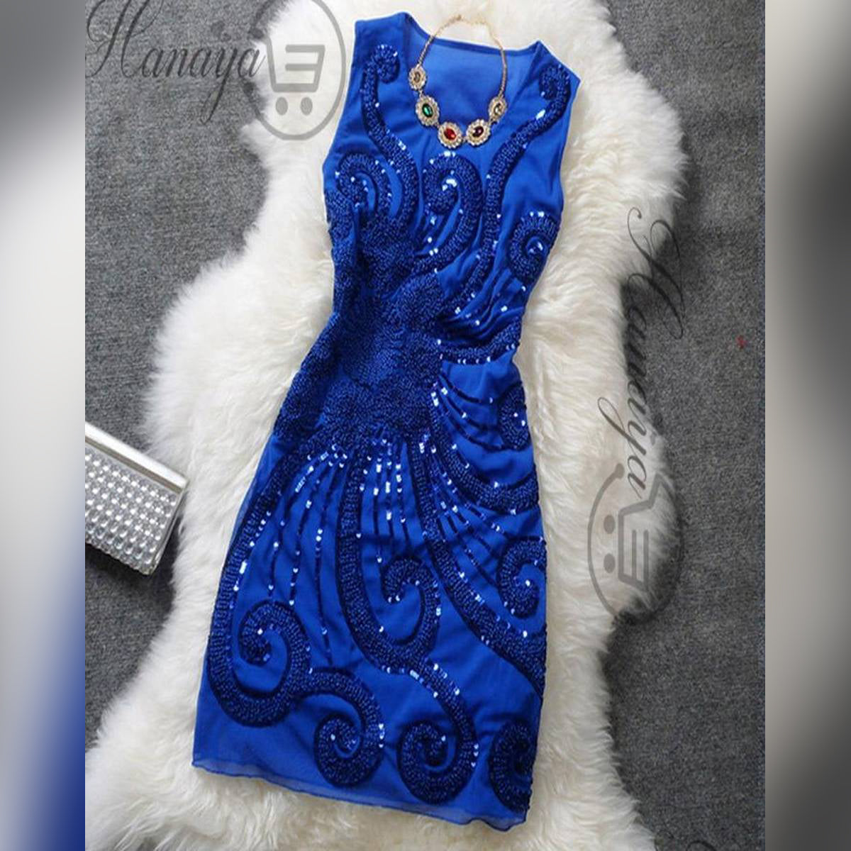 Blue Embroidered Sequins Party Dress For Women – Accessories Online in Pakistan | Hanaya