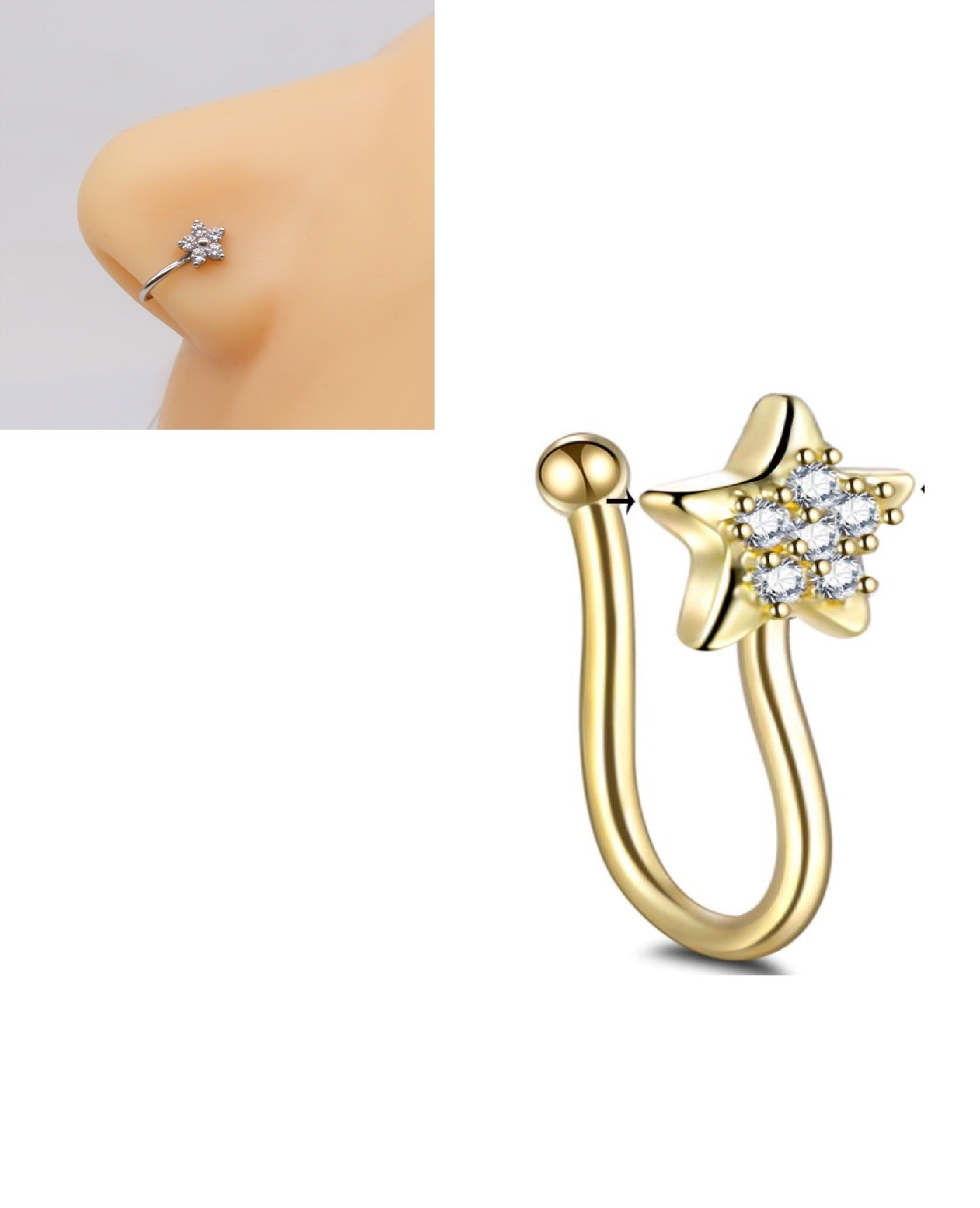 Star Shaped Clip On Nose Pin Non Piercing Nostril Jewelry – Nose Jewelry Online in Pakistan | Hanaya