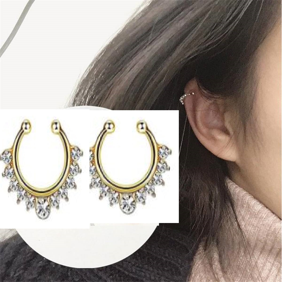 Big Size Trendy 2 Pieces Crystals Ear Cuff Earrings Adjustable Stylish Elegant – Earrings Online in Pakistan | Hanaya