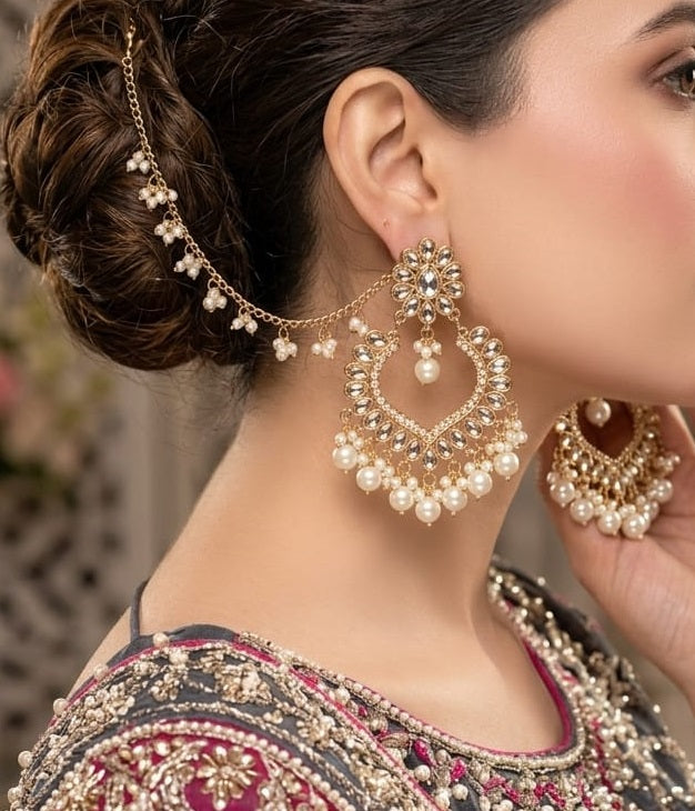 Sahara Jhumka Earrings for Women Bridal Wedding Jhumki Kundan Style Earring Party Wear Traditional Danglers with Chain