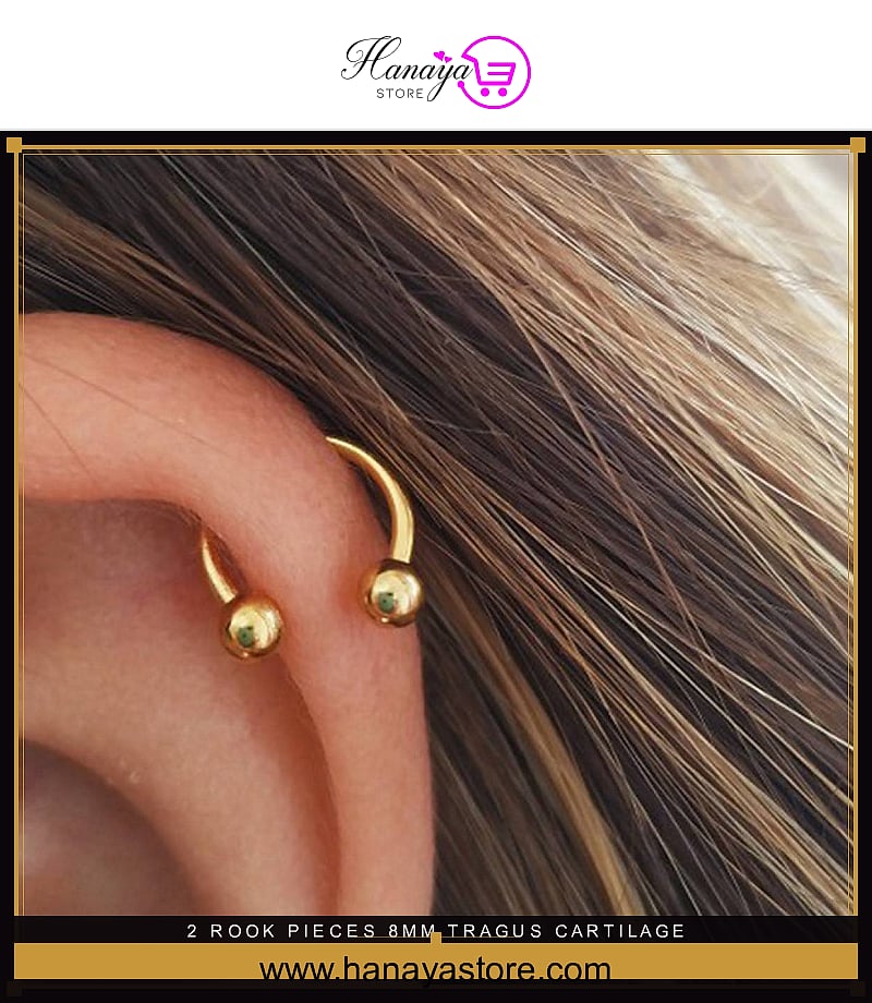 2 ROOK Pieces 8MM TRAGUS Cartilage Helix LOBE Stud HELIX SNUG ORBITAL DAITH Tragus Ear Piercing Plug Horseshoe Earring For...