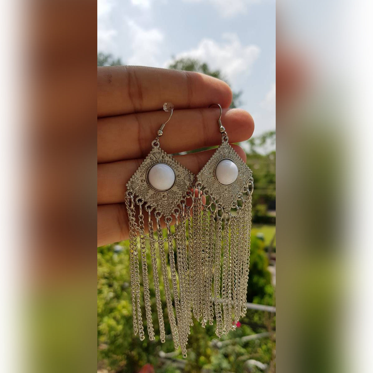 Trendy Tassel Chain Long Classy Round Fashion Earring – Earrings Online in Pakistan | Hanaya
