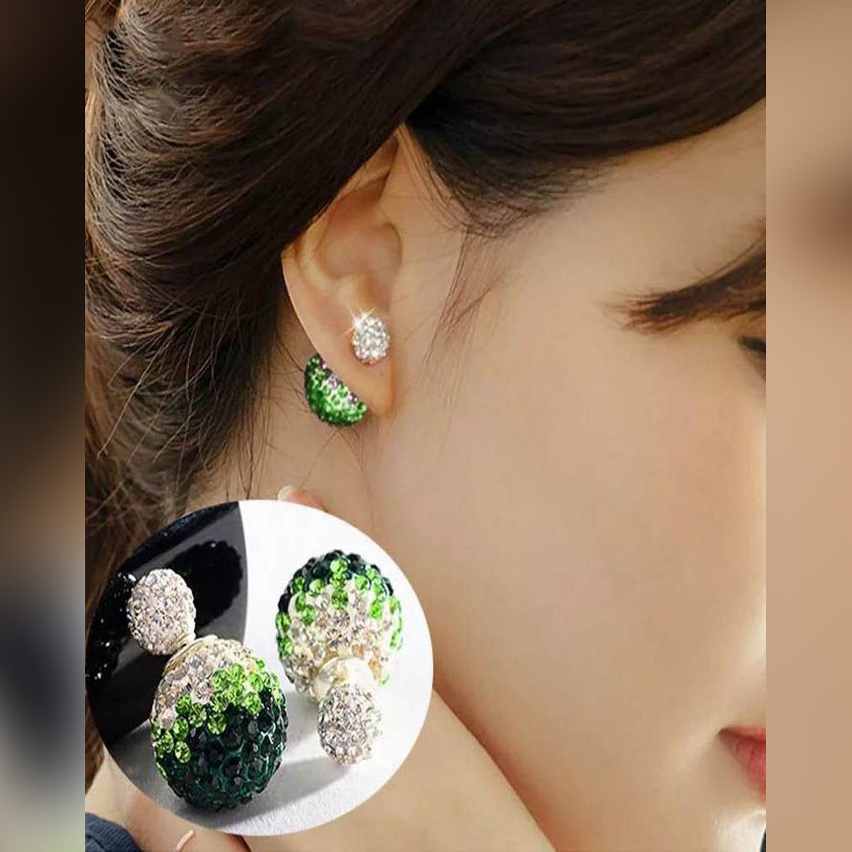 Crystal Big Pearl Stud Black Pakistan Flag Shade Earrings For Women – Accessories Online in Pakistan | Hanaya