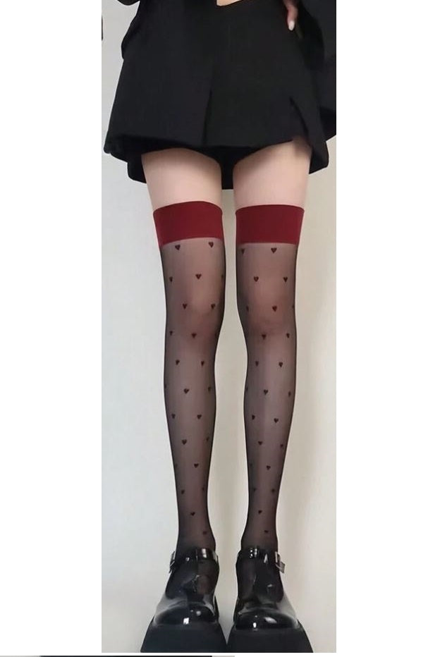 Women Lace Full Socks Long Tights Legging Silky Thigh High Stockings with Red Wide Band Top Polka Heart See Through Over Knee Long Socks Over Knee Tights for Women – Buy stockings, tights & leggings online in Pakistan