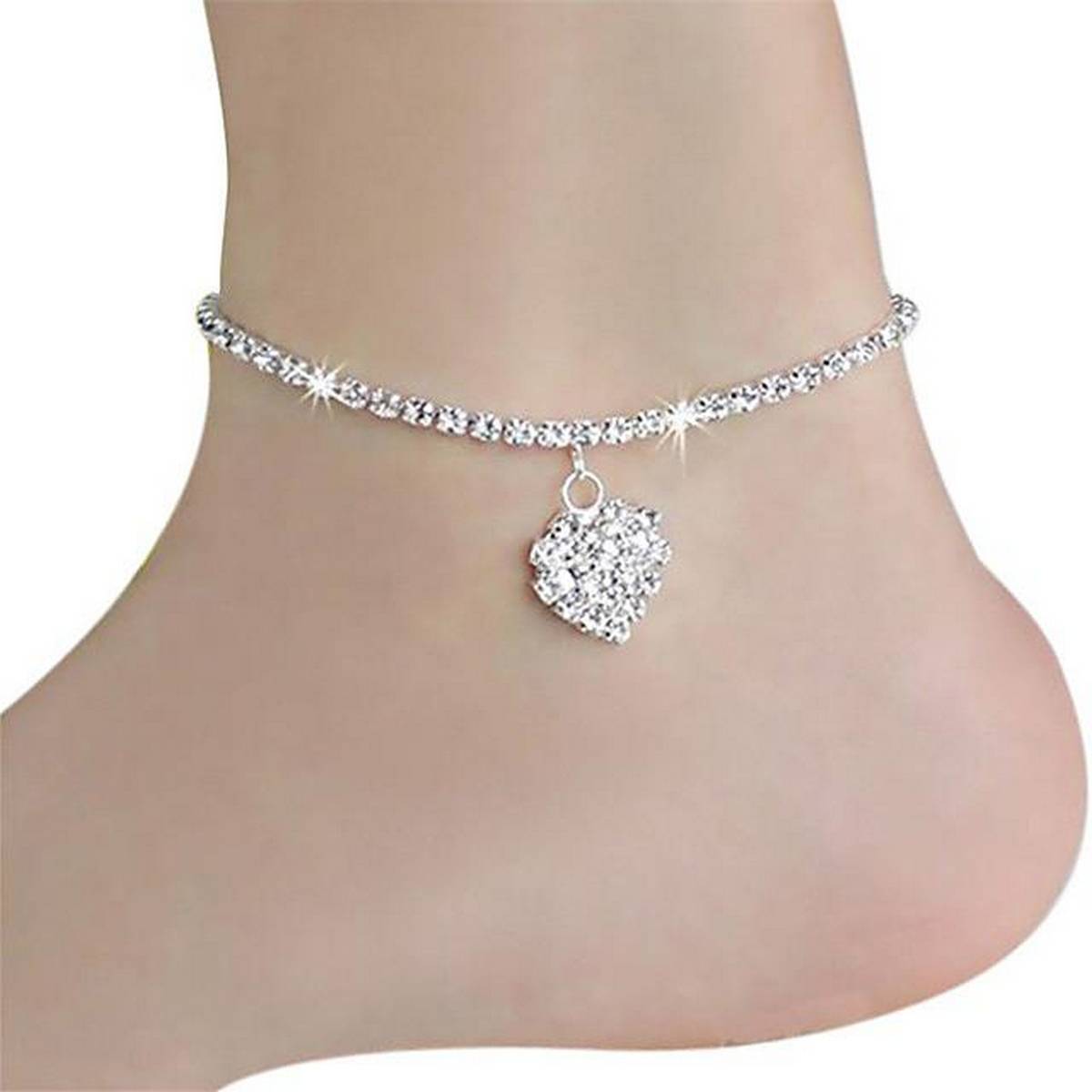 Trendy Fully Crystal Women Heart shape Foot Jewelry anklet for girls – anklet Online in Pakistan | Hanaya