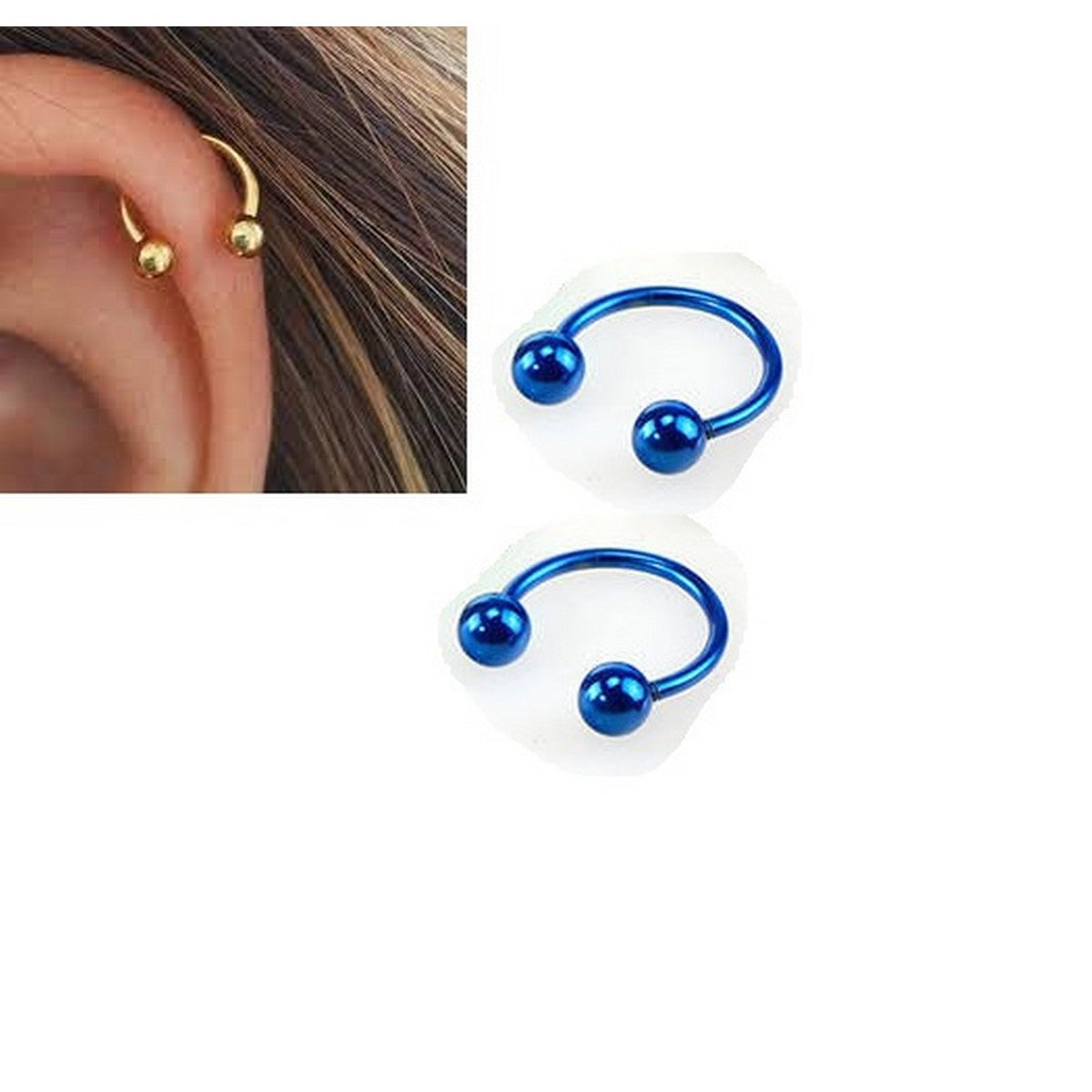 2 Pieces 12MM Cartilage Helix Stud Tragus Ear Piercing Plug HorseShoe Earring – Image 2 of 9