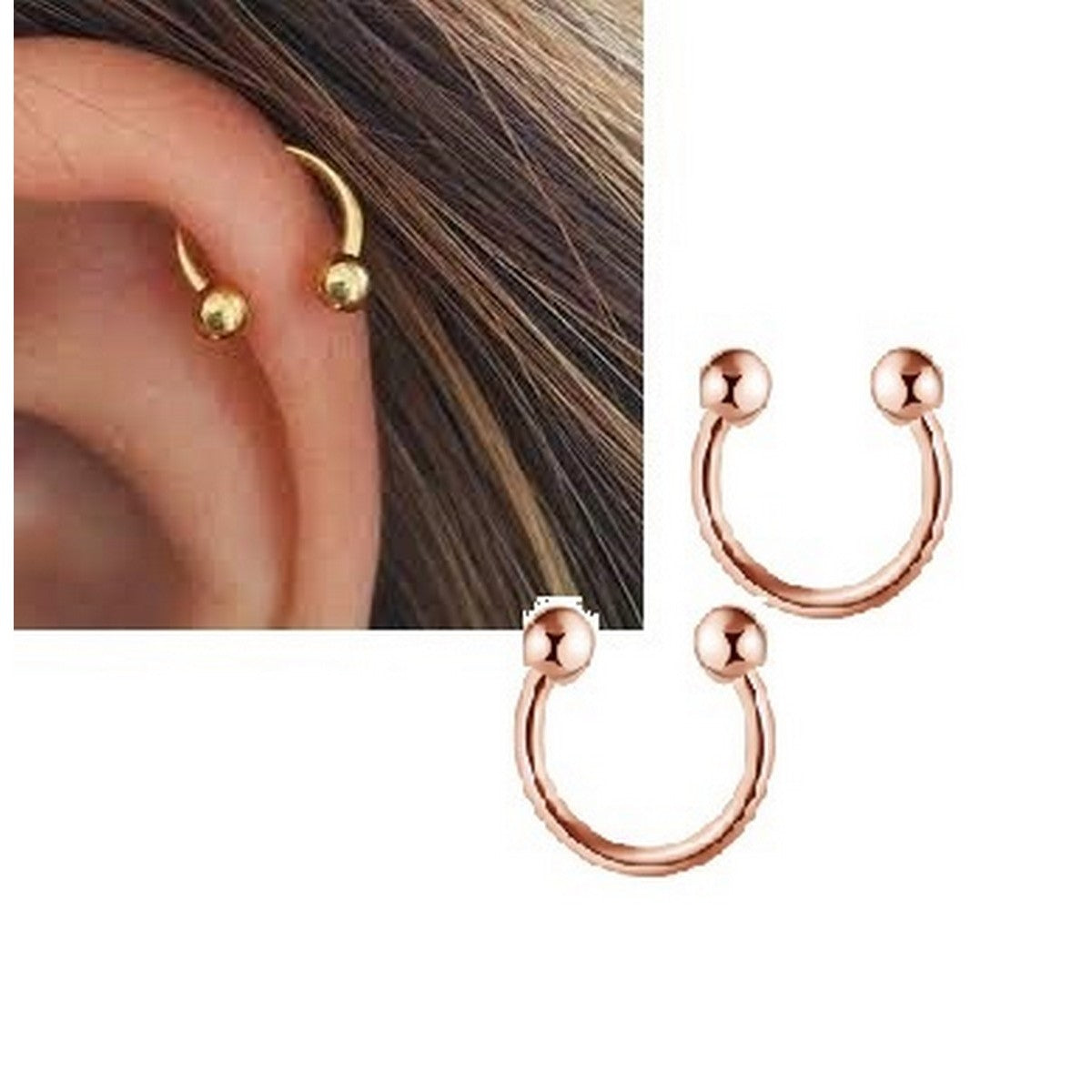 2 Pieces 12MM Cartilage Helix Stud Tragus Ear Piercing Plug HorseShoe Earring