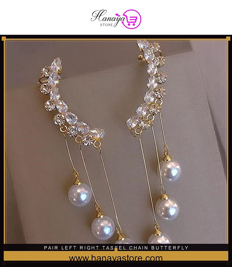 Pair Left & Right Tassel Chain Butterfly Cuff Drop Classy Earrings – Earrings Online in Pakistan | Hanaya