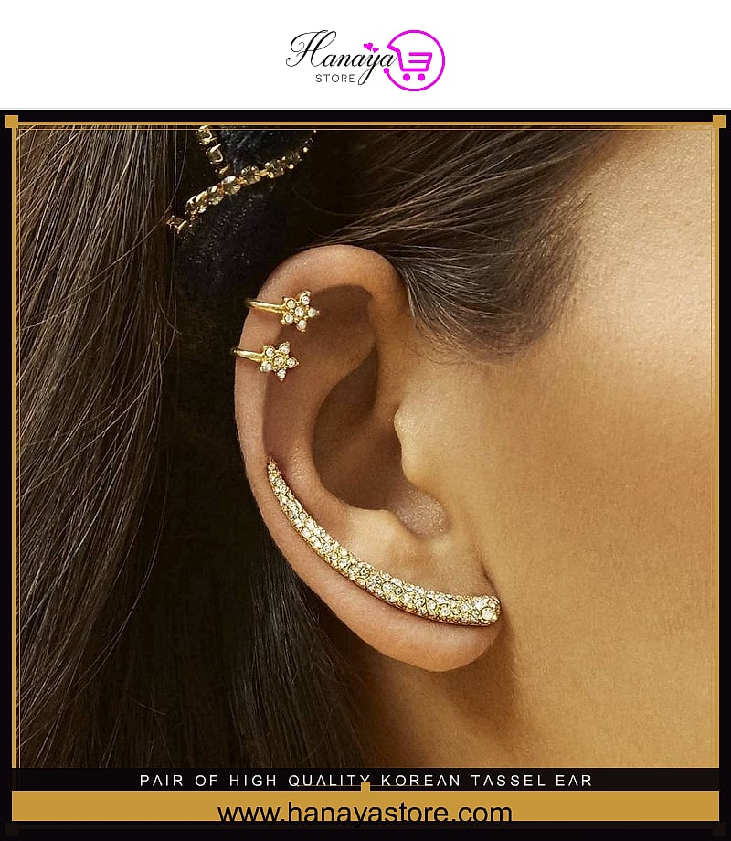 Pair Of High Quality Korean Tassel Ear Cuff Style Elegant Stylish Earring – Earrings Online in Pakistan | Hanaya