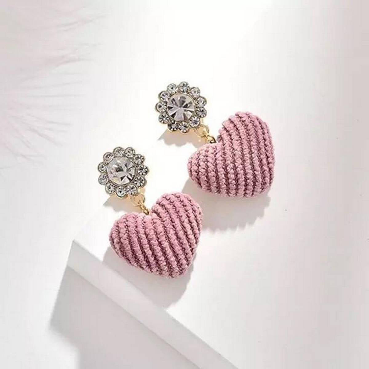 Trendy Classy Crystal and Velvet Design Heart Earrings – Earrings Online in Pakistan | Hanaya