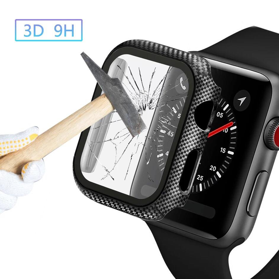 Carbon Fiber Tempered Glass Full Screen Bumper Case Compatible for APPLE Watch 44mm Series 4 5 – Accessories Online in Pak...