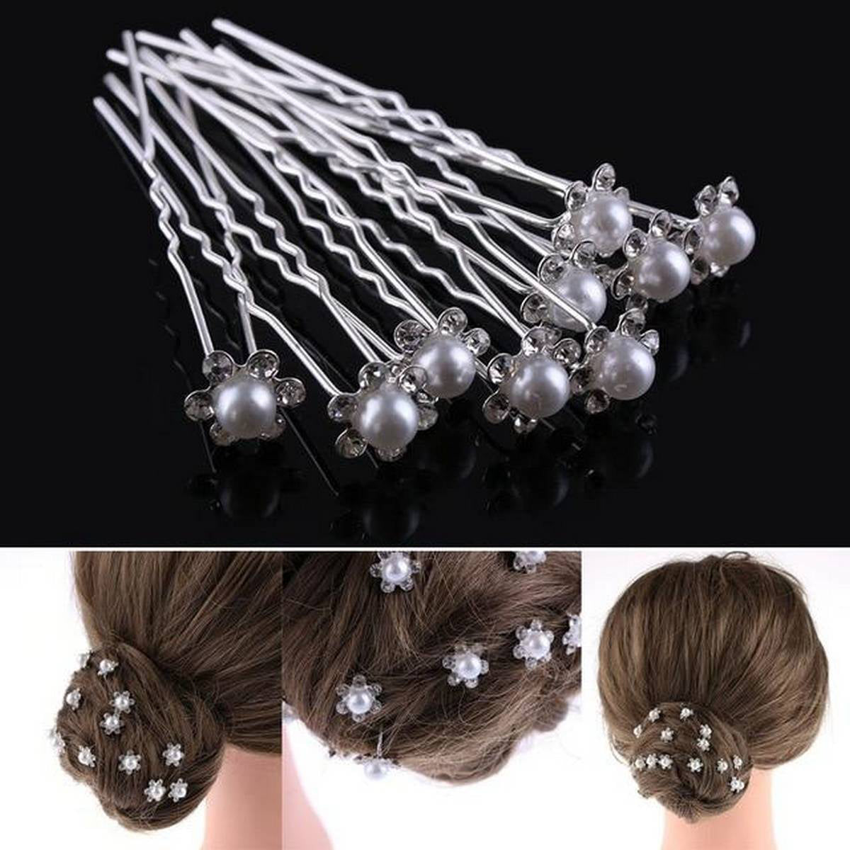 4 Pieces Pearl Flower Crystal Rhinestone Hair Pins Bridesmaid Hair Jewelry – Accessories Online in Pakistan | Hanaya