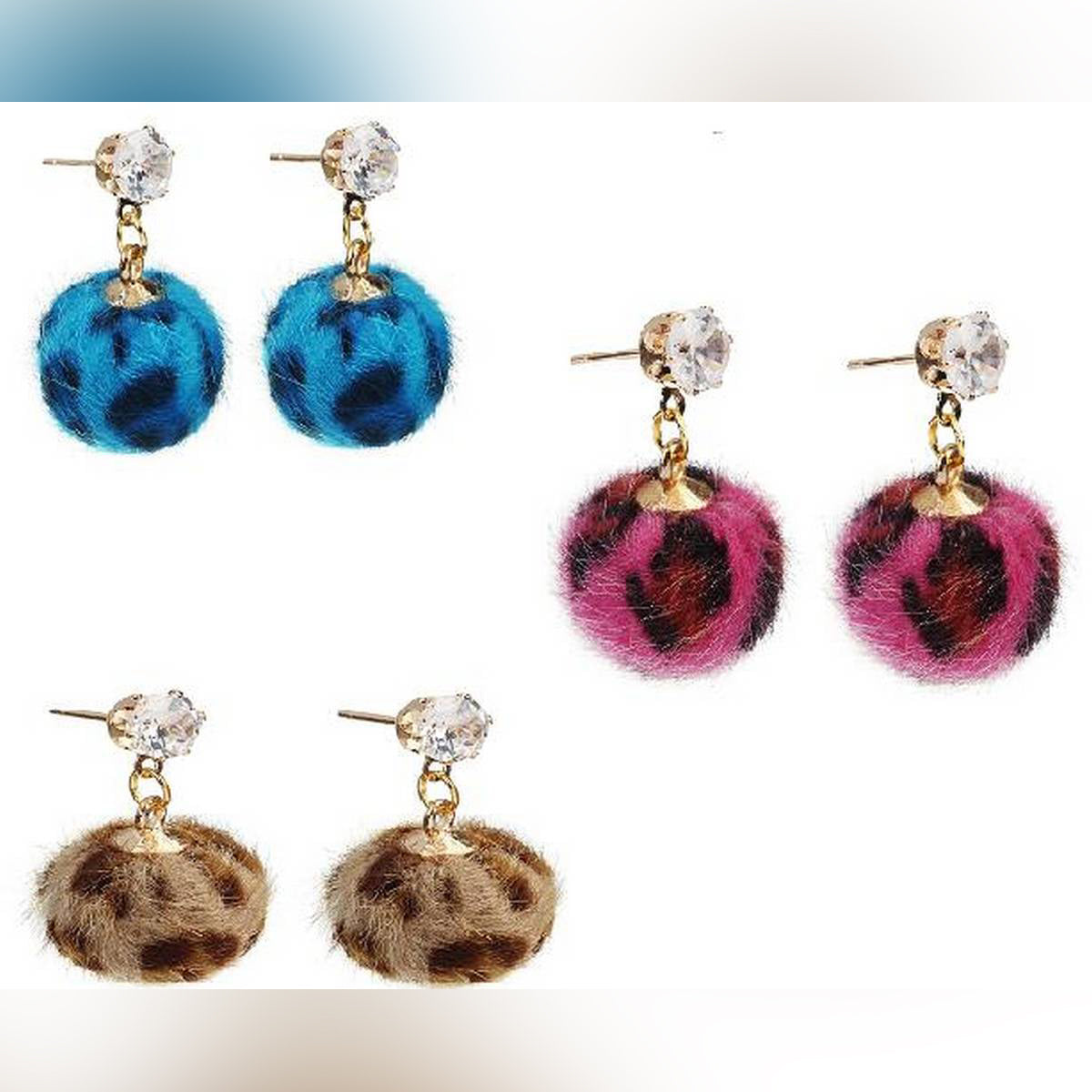 6 Pieces Leopard hair ball earrings Pom Pom Plush earrings Copper Zircon -FREE Gift Box – Earrings Online in Pakistan | Ha...