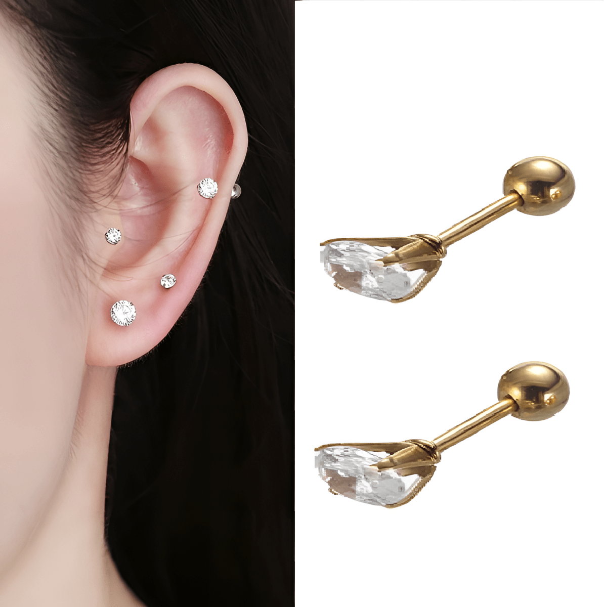 2 DAITH Pieces Cartilage ROOK SNUG 5mm Helix HELIX 1.2mm 16G Stud ORBITAL Tragus Piercing LOBE TRAGUS Earring - Hanaya Store