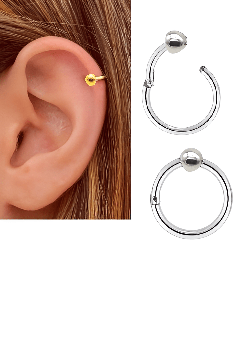 2 Pieces 10mm Seamless HELIX ORBITAL Hinged TRAGUS LOBE DAITH Segment Cartilage Helix Stud Tragus Ear Piercing SNUG ROOK Earring For Girls - Hanaya Store