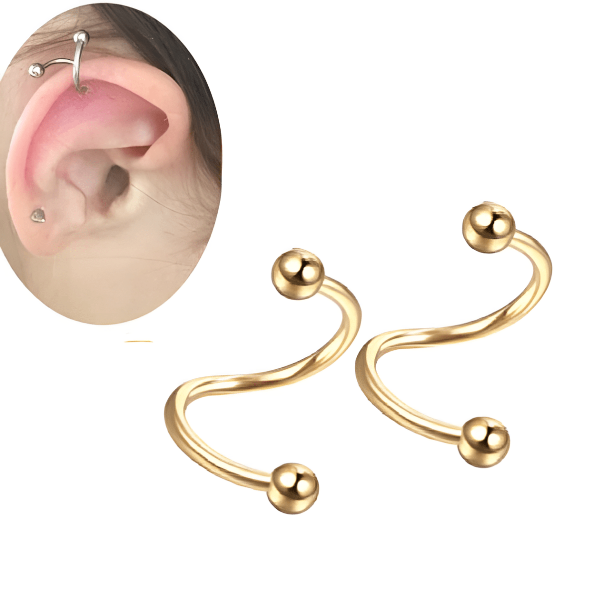 2 Pieces Spiral ORBITAL Cartilage DAITH Helix LOBE TRAGUS HELIX ROOK Stud Tragus Ear Piercing SNUG Earring For Girls - Hanaya Store