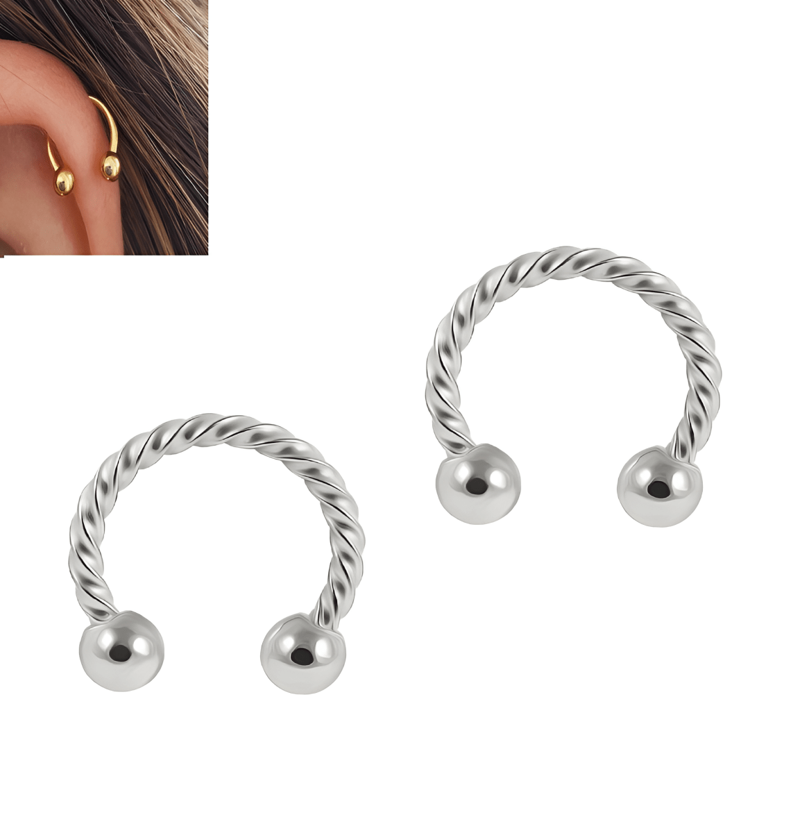 2 SNUG Pieces Spiral 10MM Cartilage Helix ROOK TRAGUS Stud ORBITAL HELIX 1.2mm 16G Tragus Ear LOBE Piercing Plug DAITH Horseshoe Earring For Girls - Hanaya Store