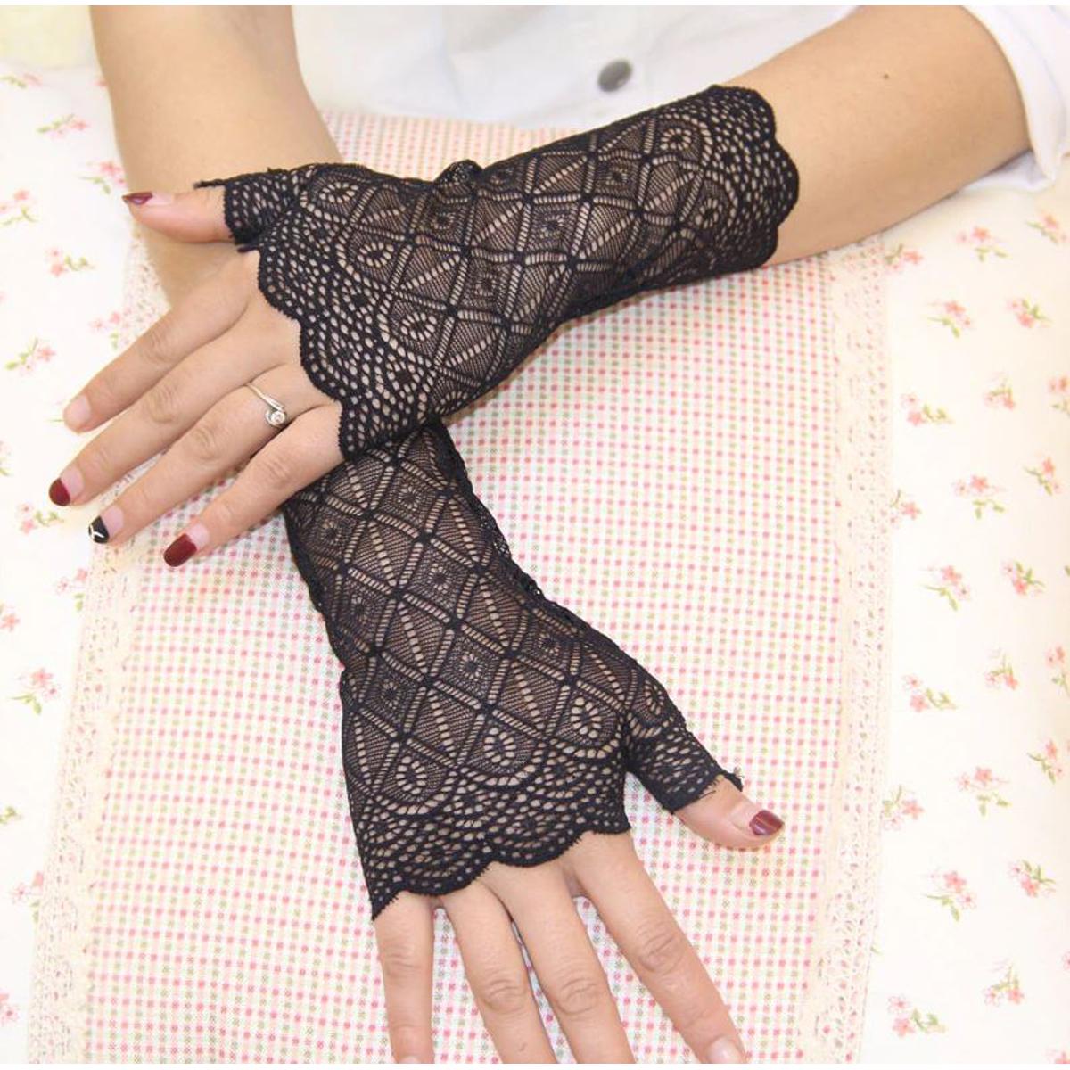 Trendy Fishnet Lace Long Fingerless Gloves for Women – Trendy UV Protection Driving Mittens, Hijab-Friendly Fashion – Glov...