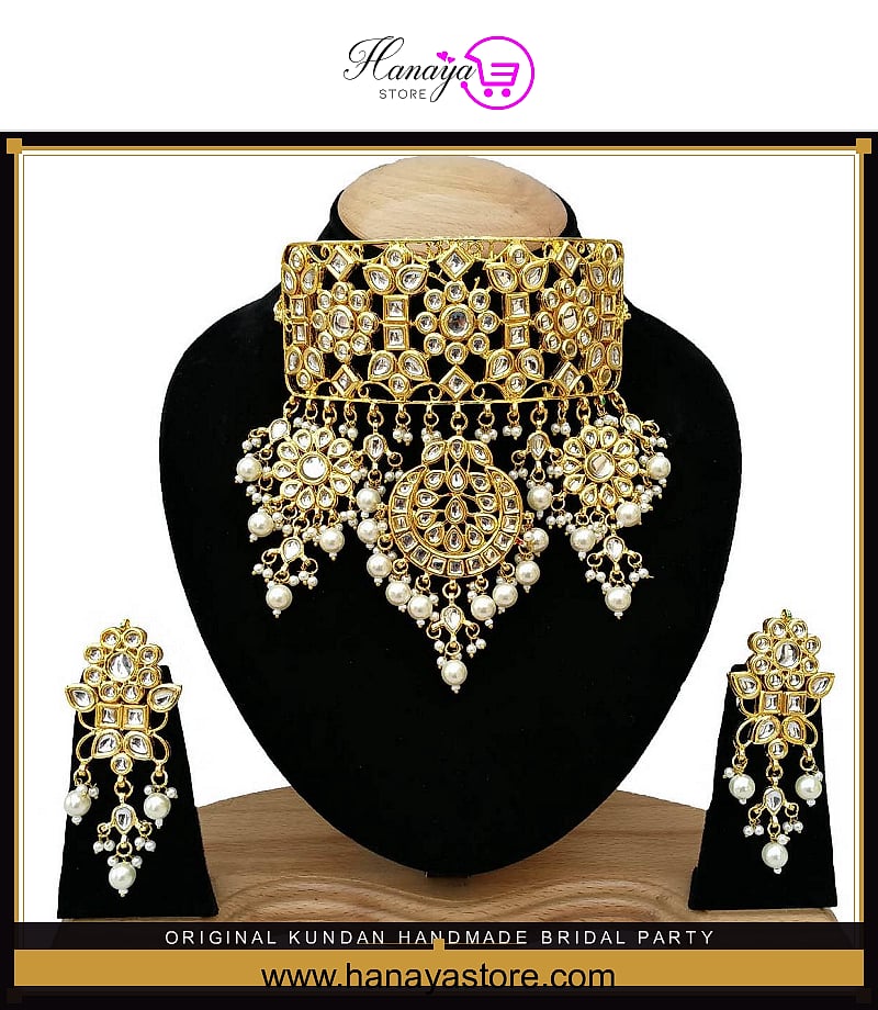 Original Kundan Handmade Bridal Party Wedding Engagement Jewelry Set For Women