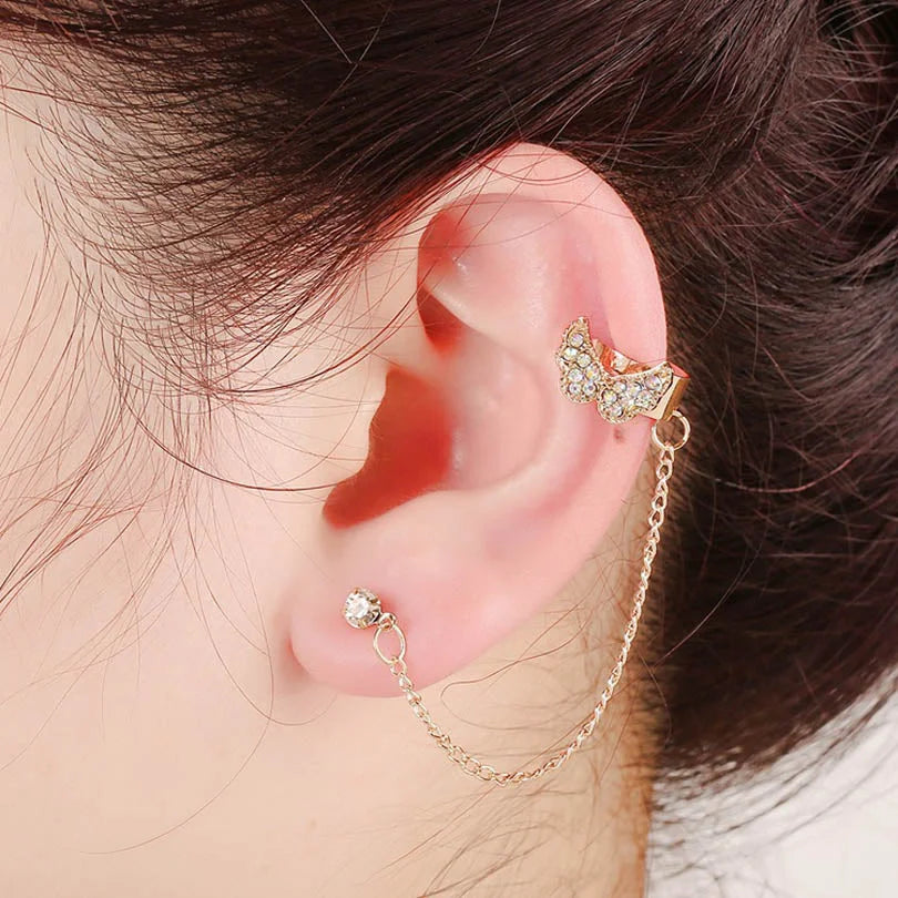 Trendy Golden Pair Right Left Trendy Ear Cuff Butterfly Tassel Chain – Earrings Online in Pakistan | Hanaya