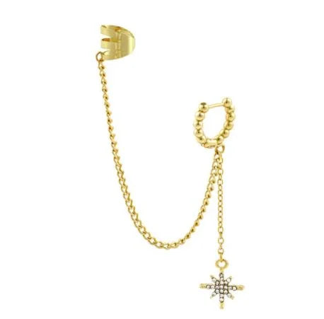 Pair Left & Right Tassel Chain Pearl Long Cuff Drop Earrings – Image 4 of 10