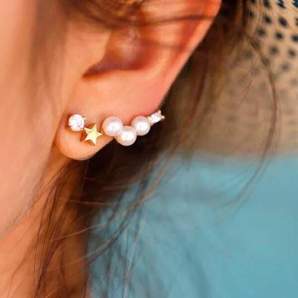 Trendy Classy Fashionable Stars and Pearls Elegant Golden Earring – Earrings Online in Pakistan | Hanaya