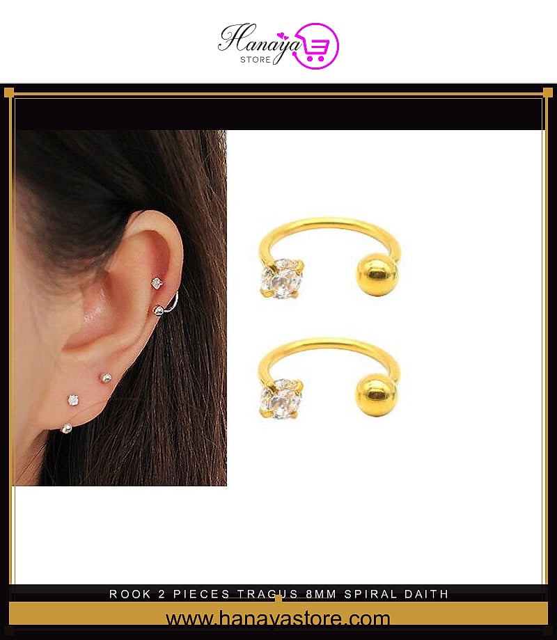 ROOK 2 Pieces TRAGUS 8mm Spiral DAITH ORBITAL Cartilage Helix Stud Tragus Ear Piercing LOBE Earring HELIX For Girls SNUG –...