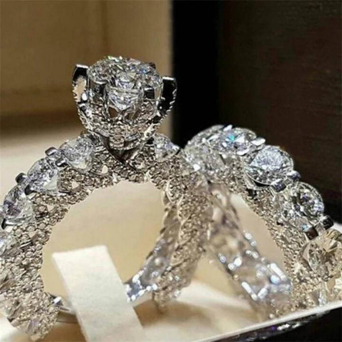 Trendy Classy Two Pieces Shinny Cubic Zircon Ring – Close Up – Accessories | Hanaya Pakistan