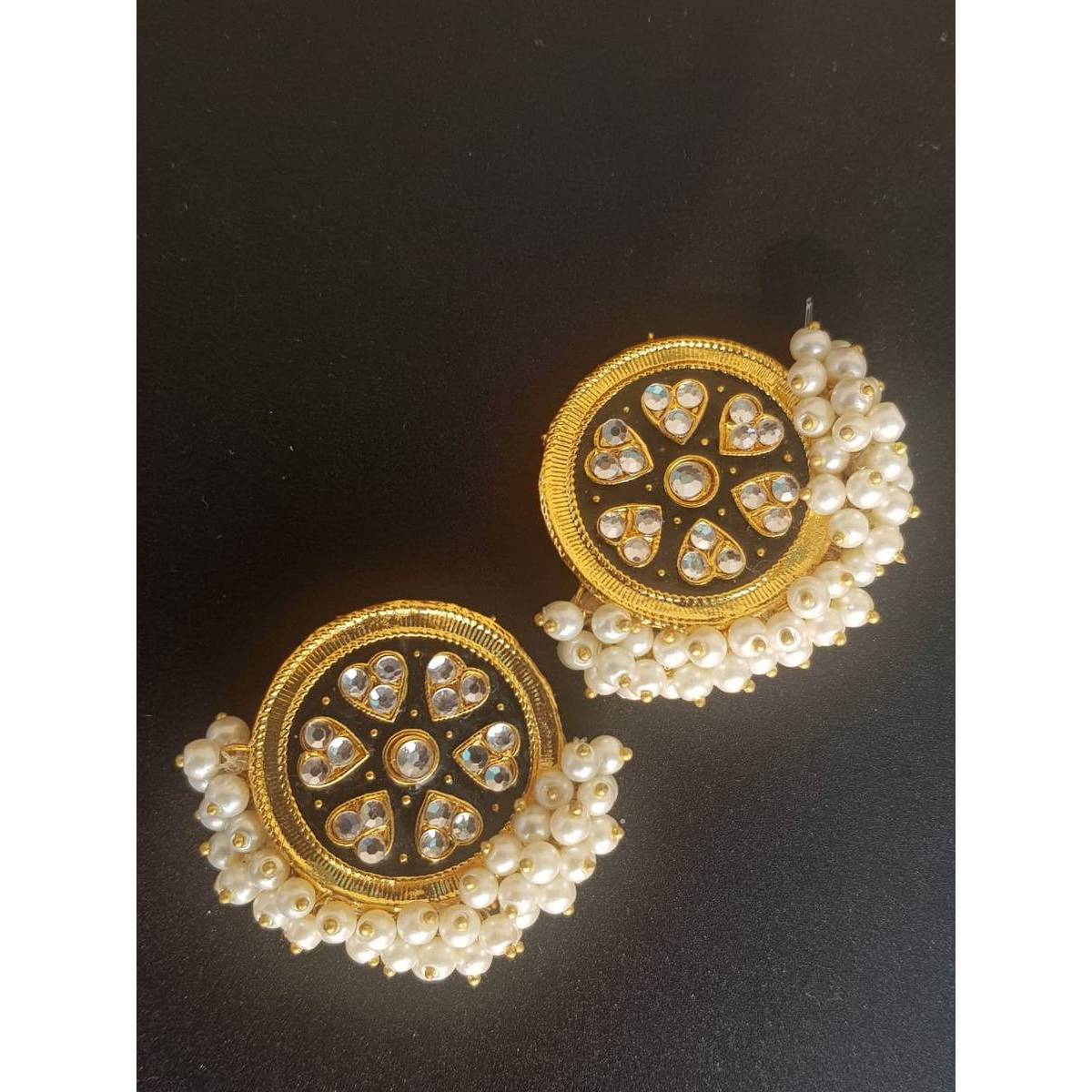 Round Antique Vintage Meenakari Handmade Elegant Earrings – Detail View – Earrings for Women Pakistan | Hanaya