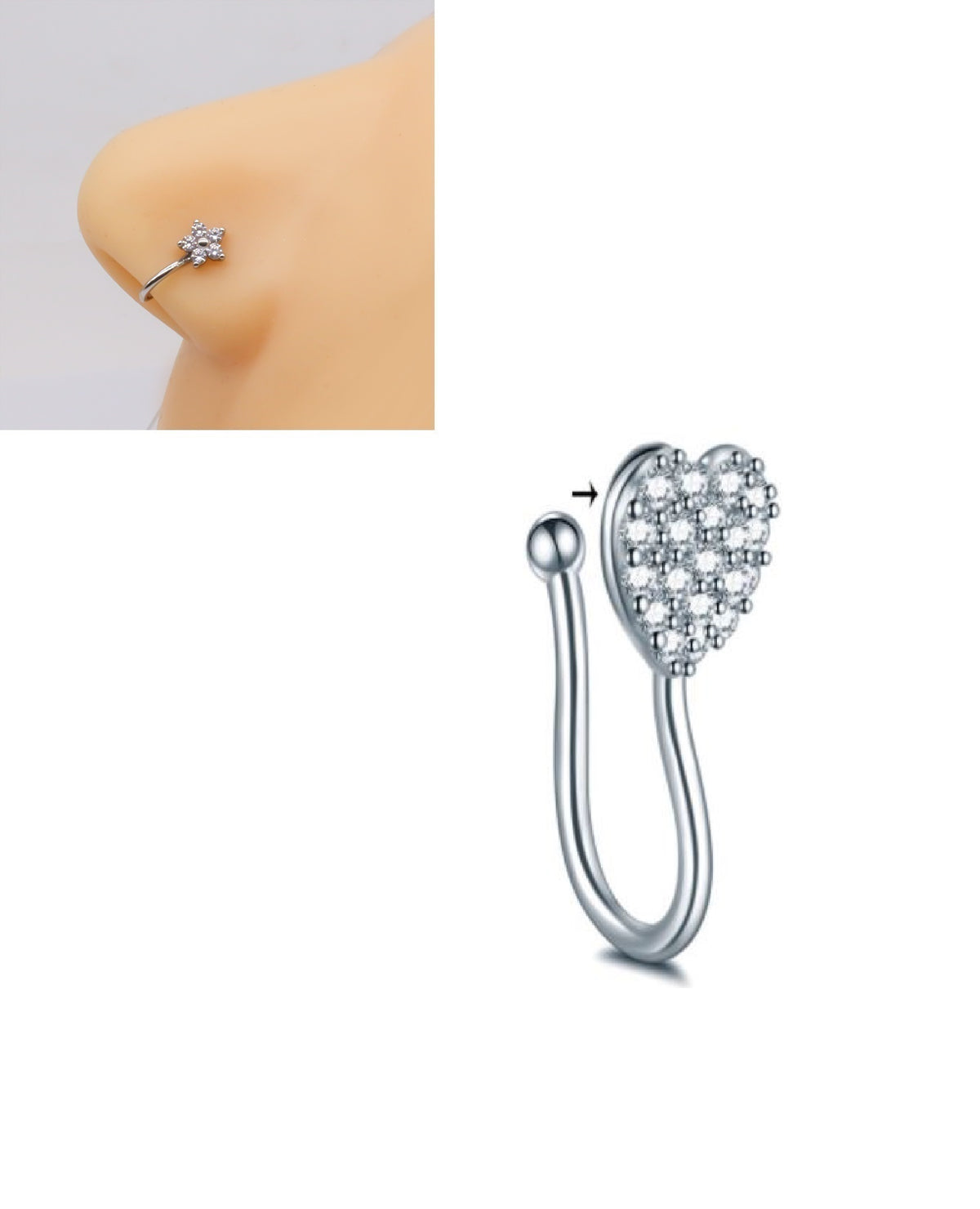 Heart Shaped Non Piercing Nose Pin Clip On Nostril Body Jewelry – Close Up – Nose Jewelry | Hanaya Pakistan