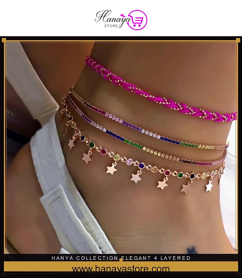 Hanya Collection Elegant 4 Layered Party Wedding Fashion anklet for girls – anklet Online in Pakistan | Hanaya