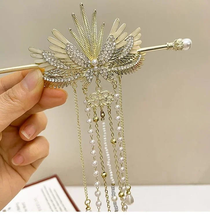Elegant Chinese Style Hair Clip Tassel Hair Stick Traditional Floral Design – Image 2 of 2