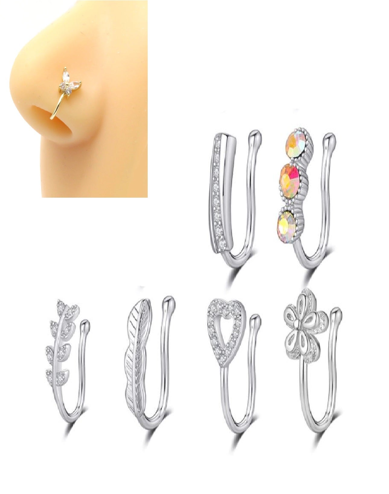 6pcs Non Piercing Nose Pin Set Adjustable Nostril Jewelry – Lifestyle – Buy Nose Jewelry Pakistan | Hanaya