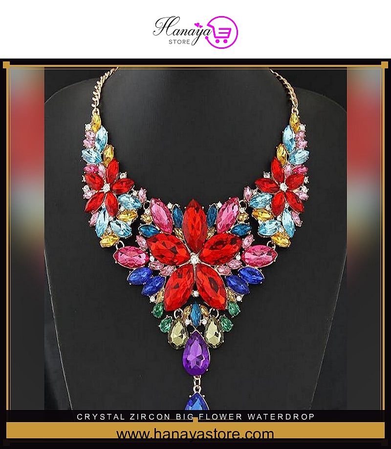 Crystal Zircon Big Flower Waterdrop Chain Necklace – Accessories Online in Pakistan | Hanaya