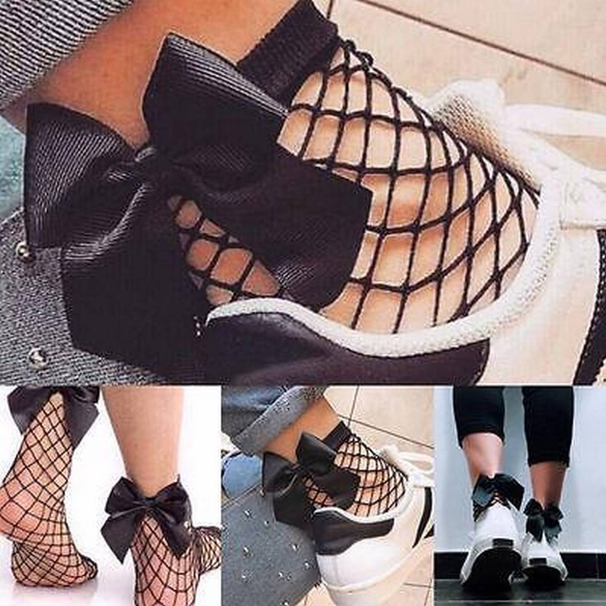 Black Breathable Bow knot Fishnet Socks Hollow out Mesh Nets Socks Ladies Girl's sock – View 4 – Accessories | Hanaya Paki...