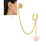 Pair Left & Right Tassel Chain Pearl Long Cuff Drop Earrings – Image 9 of 10