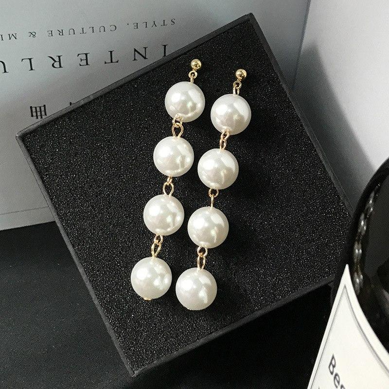 Imitation Pearl Long Section Tassel Female Earrings Jewelry Beaded – Earrings Online in Pakistan | Hanaya